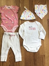 Party Pals 5 piece Shower Gift Hat 2 Bodysuits Footless Pant Bib 6-12 M