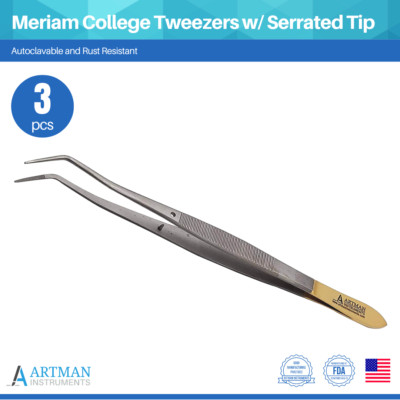 Meriam College Angular Tweezers with Serrated Tip Set of 3 ARTMAN