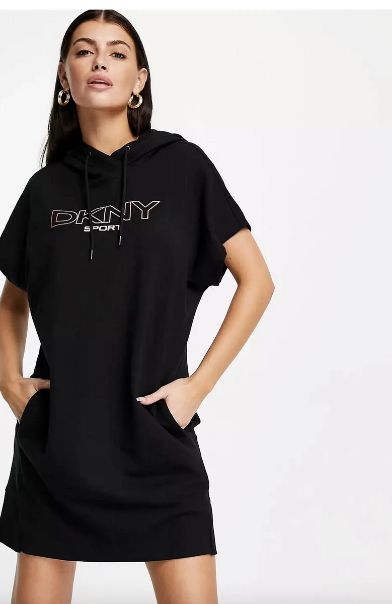 DKNY SPORTY WOMEN S SIZE MEDIUM SPORT HOODED DRESS WITH OMBRE LOGO NWT