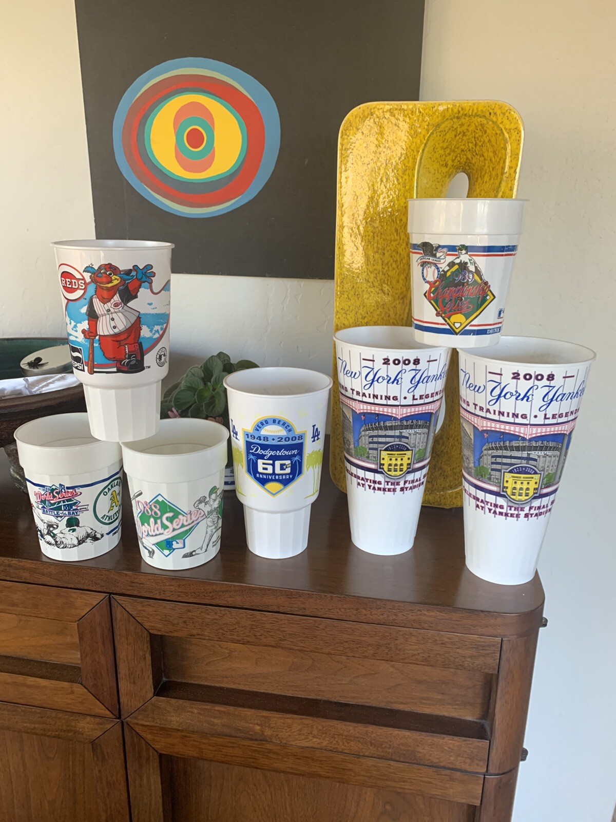 Vtg. MLB souvenir cups (7) 2 World Series 2 final year Yankee stadium