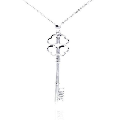 Collana Portachiavi In Argento 925 Con Ciondolo A Chiave E Cuore - "Key To Your Heart" - Gioiello Con Zirconia Cubica Per Donne E Ragazze