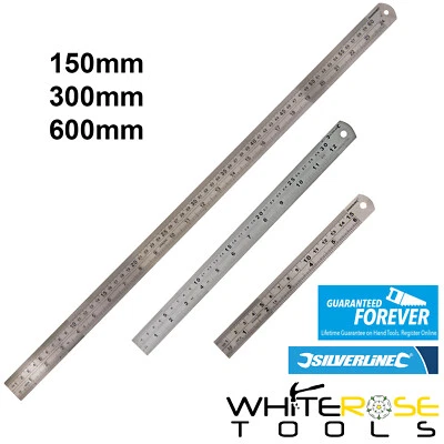 Silverline Stainless Steel Rule 150, 300 & 600mm Metric Imperial Measuring Ruler