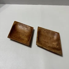 Vintage MCM Wooden Diamond Trinket Tray Dish Set Of Two 4.5” X 6”
