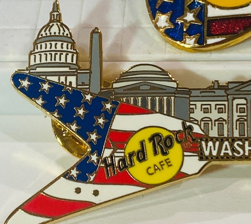 Vintage Hard Rock Cafe WASHINGTON DC USA Pin Set guitar lapel capital white (#2) - Picture 6 of 15