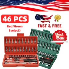 46Pcs Socket Wrench Set 1/4" Drive Ratchet Metric Kit Garage Car Repair Tool USA