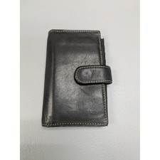 Black Genuine Leather Wallet Slim Card ID Holder Fold over Snap Minimalist