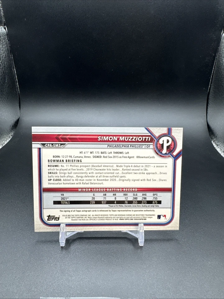 2022 Bowman Chrome - 1st Auto Simon Muzziotti #CPA-SMZ Purple Refractor /250 - Image 2 of 4