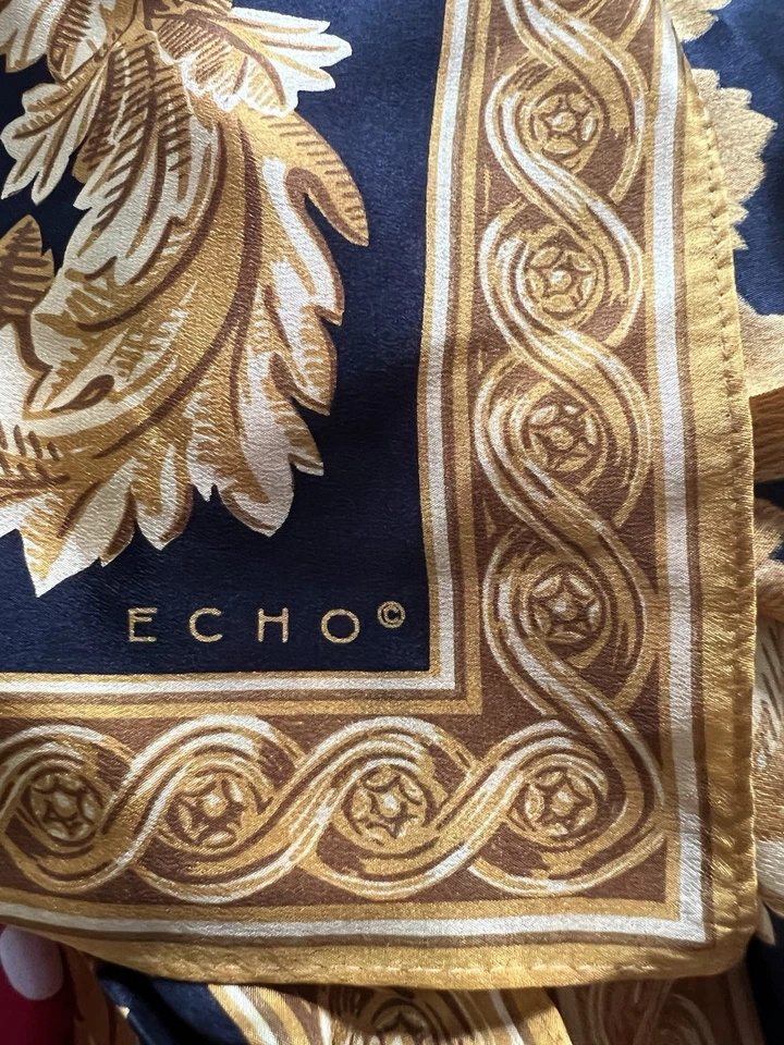 NWT Echo Charter Club Polka Dot Scrolls Silk 35” Square Scarf Vintage Japan - Image 2 of 4