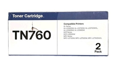 2 Pack TN760 Compatible Black Toner Cartridge for Brother HL-L2350DW