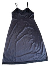 Vintage Wonder Maid Nightgown Navy Black Satin Full Slip Lace SZ 38 Negligee