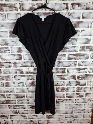 Nine West Small Little Black Dress Party V-Neck Tie Waist Short Sleeves |  eBay