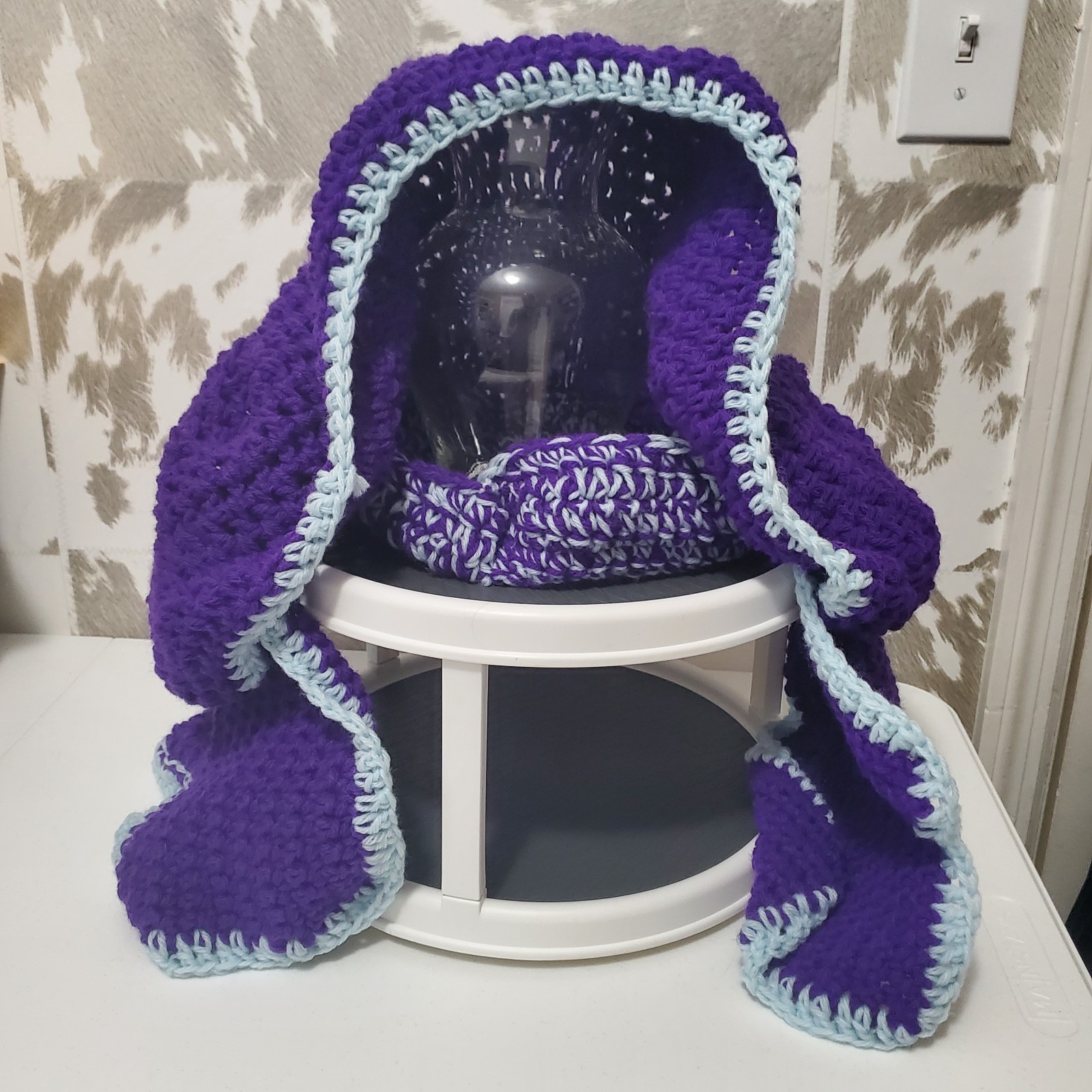 Shawl/ Scarf Wrap Beautiful Crochet Handmade Purple And Light Blue