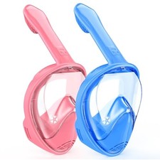 Kids Snorkel Mask Full Face, Snorkeling Gear for Kids 2-14 with Blue Pink