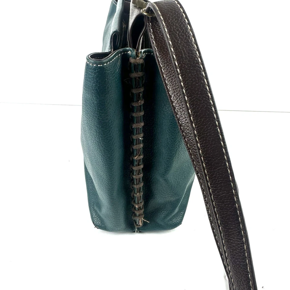 Chala Convertible Satchel Crossbody Grren Blue Faux Leather Handbag No Charm - Image 4 of 4