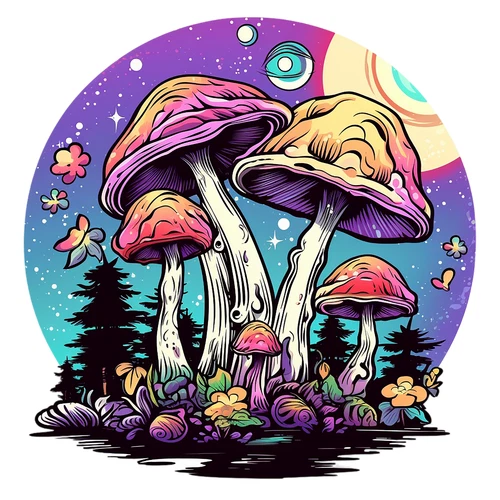 Psychedelic Magic Mushroom Groovy Trippy Hippie Self Adhesive Vinyl Sticker