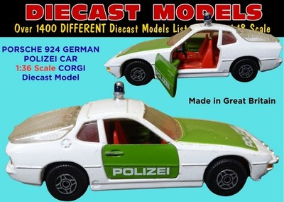 PORSCHE 924 IN GERMAN POLIZEI COLORS DIECAST UK MADE 1:36 SCALE OLD CORGI MODEL