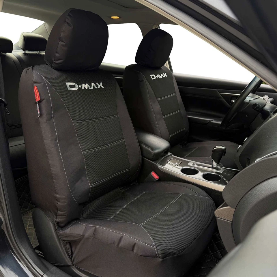 Car Seat Covers For Isuzu D-Max DMax Black Canvas & Airflow Mesh Front Pair - image 2 of 4