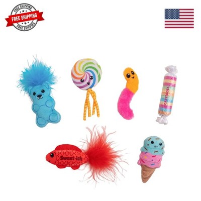 Kitty Sweet Treats, 6-Pack Catnip Plush Toys with Crinkle & Feathers, Multico...