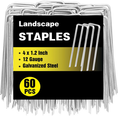 Hongway 60 Pack 4 Inch Landscape Staples, Garden Staples 12 Gauge Galvanized Gro