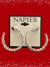 Napier 1 5/8" Silver Tone Twisted Post Back Hoops-NWT