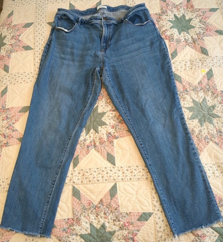 Loft Outlet Jeans Women's Size 14 Med Wash Frayed Hem Curvy Skinny Crop Stretch 