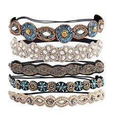 5Pack Rhinestone Elastic Headbands Crystal Beaded Hair Accessories for Party