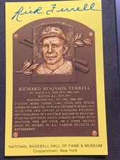 RICK FERRELL SIGNED HALL OF FAME PLAQUE POSTCARD BOSTON RED SOX  EX