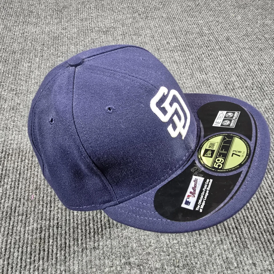 San Diego Padres Hat Cap Fitted Mens 7 3/8 Navy MLB Baseball New Era 59FIFTY - Image 3 of 4
