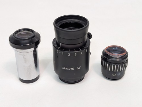 Lot of 3 assorted lenses/eyepieces, including WILD 445170 10x/21B Wide-Field
