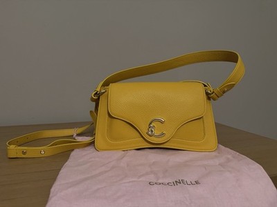 Coccinelle Yellow Crossbody Bag Magnetic Closure Adjustable Strap Dust Bag