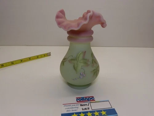 Vintage Fenton Hand painted Easton Vase Flowers Grapes