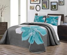 3-Piece Fine Printed Oversize 100" X 95" Quilt Set Reversible Bedspread Coverlet