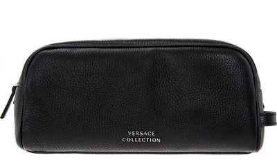Versace Collection Black leather Large Travel bag Vanity Case New Best Gift