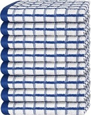 Dish Towels for Kitchen, Premium with Hanging Loop - Blue 8 Pack 16x26 Cotton