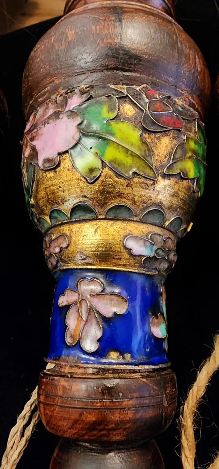 XL 老清朝中国书法刷 21 英寸景泰蓝 Champleve 木 — 第 4/4 张图片