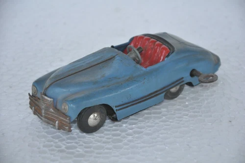Vintage Wind Up Blue Litho Tri Ang MINIC Litho Car Tin Toy , England
