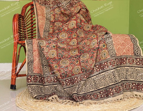 Indian Handmade 50"x70" Mud Cloth Blanket, Home Decor Cotton Throw Blankets - Picture 3 of 7