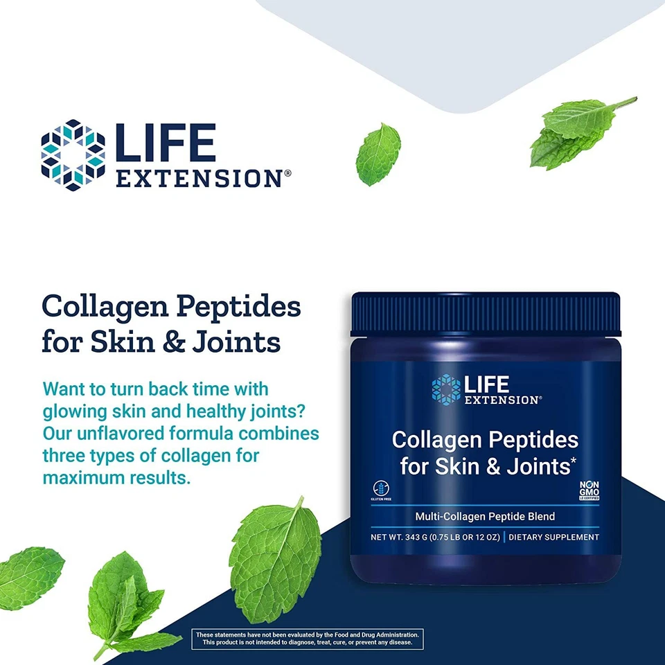 Péptidos de colágeno Life Extension para piel y articulaciones tipo I, II y III 12 OZ paquete de 2 Foto 4 de 4