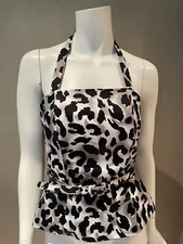 Cache black and white leopard print halter corset belted top Size S