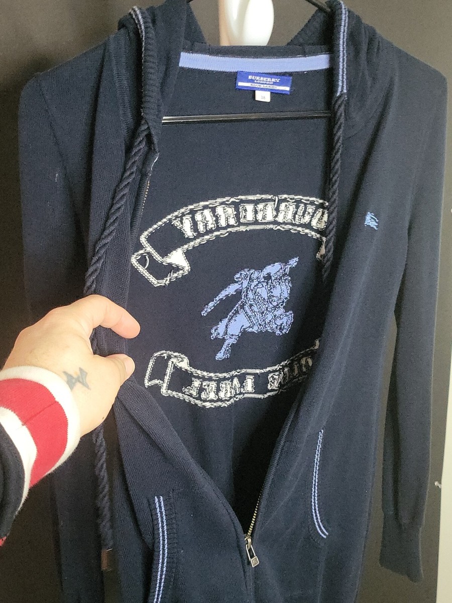 Burberry Blue Label Knit Full Zip Hooded Sweater Blue Size