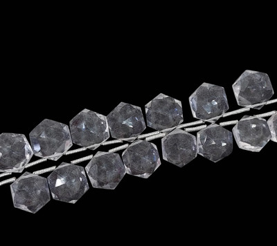 9'' Strand Natural Clear Quartz Hexagon Faceted Crystal Briolette 10-12 Mm