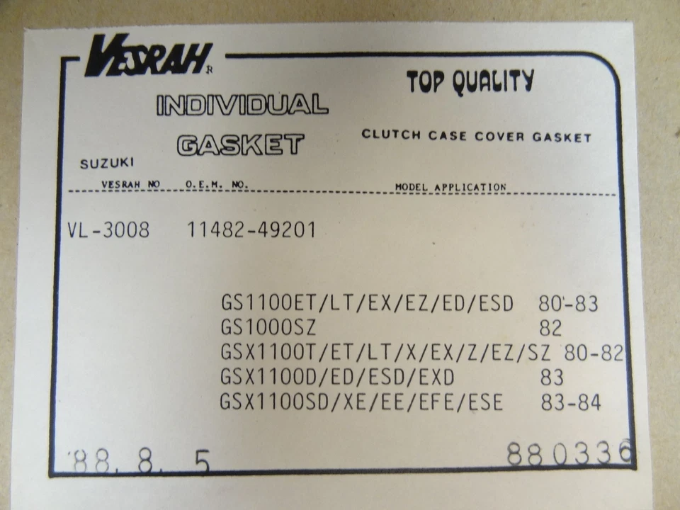 Vesrah NUEVO Suzuki VL-3008 (11482-49201) Junta Cubierta Embrague GS GSX GS1100 Foto 2 de 2