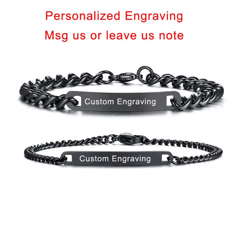 Black Women Men Couple Name Free Engraving Chain Bangle Gift eBay