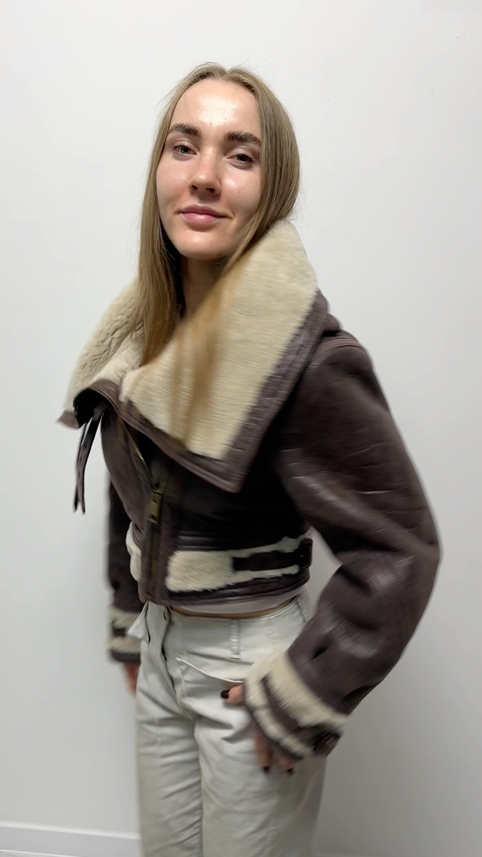 Women's BURBERRY PRORSUM Shearling Leather Aviator Bomber Jacket