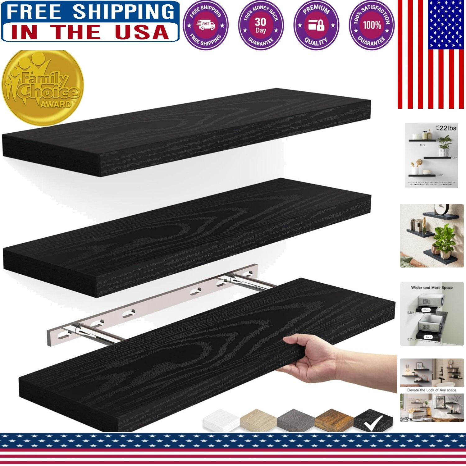 Versatile Rustic Wood Floating Shelves - 15.7