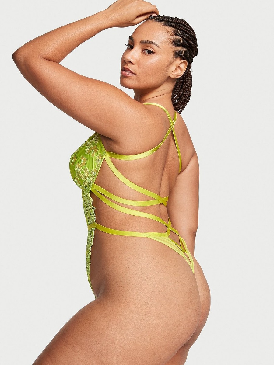 Victoria's Secret Tease Floral Embroidery Unlined Crotchless Teddy