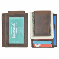 RFID Mens Leather Money Clip Slim Front Pocket Magnetic ID Credit Card Wallet