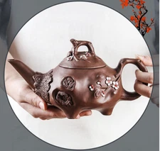 Delicate Chinese Yixing purple clay Brown  Long Mouth Plum Blossom Teapot s104