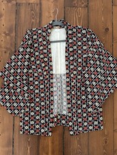 Vintage Kimono Jacket Haori Floral Pattern, Black, Yellow, Red Flowers Size M L