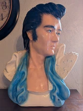 Plaster bust of ELVIS PRESLEY, blue eyes & lip curl, 20" tall, 20 lbs